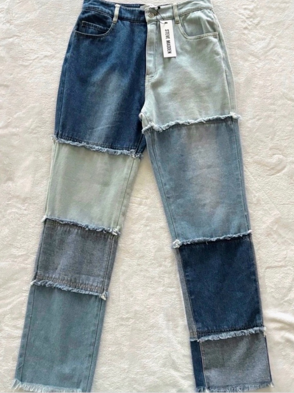 STEVE MADDEN Kylie High Rise Colorblock Straight Leg Raw Hem Jeans--NWT--25